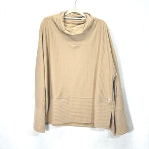 TAHARI Sport NEW Women's Beige Textured mock cowl Neck Long Sleeve Tunic Top 3X